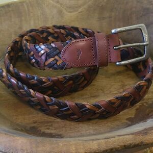 Tommy Bahama genuine leather braided belt Women's Size Medium Brown Tan